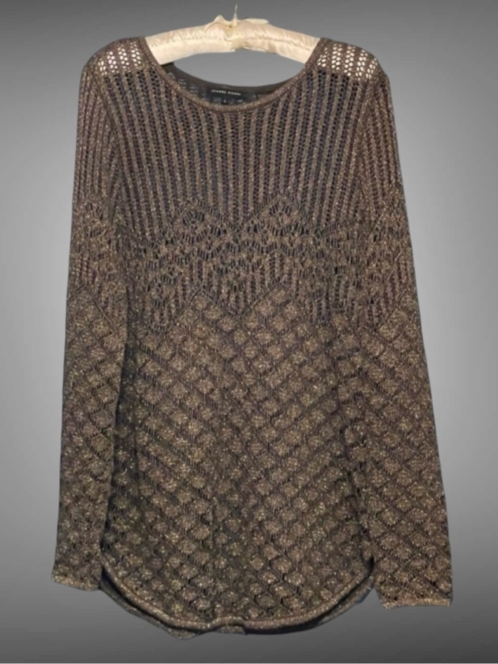 JEAN PIERRE GOLD AND BLACK OPEN KNIT SWEATER SIZE LARGE